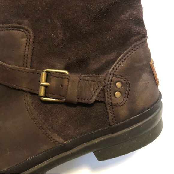 Ugg Thomson dark brown suede leather Moto style boots shearling lined size 6.5 - Picture 7 of 11